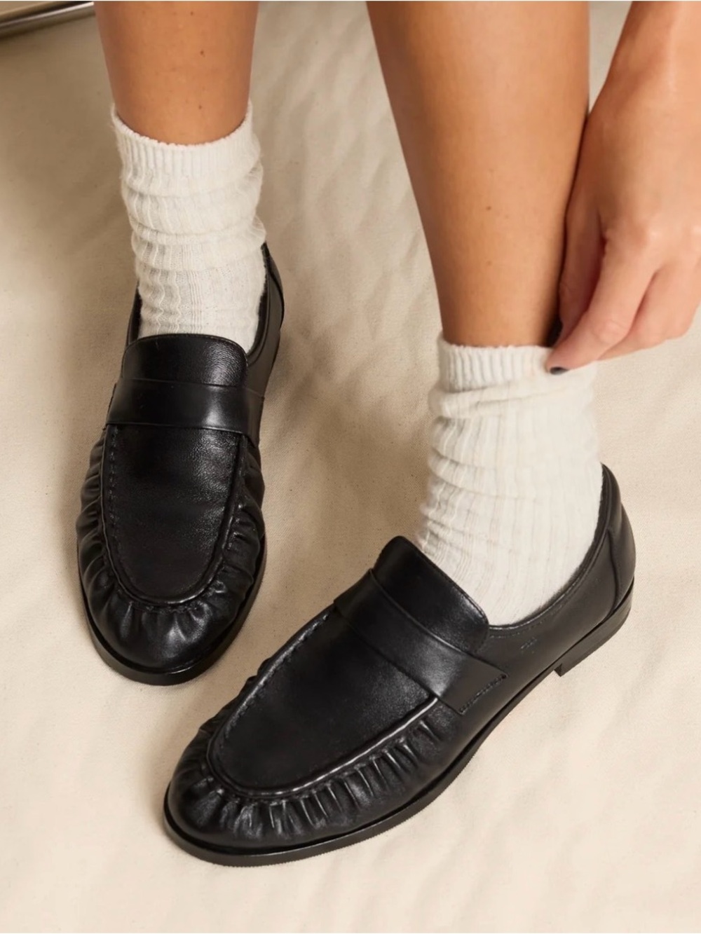 Bared Footwear Black Ruched Penny Loafers